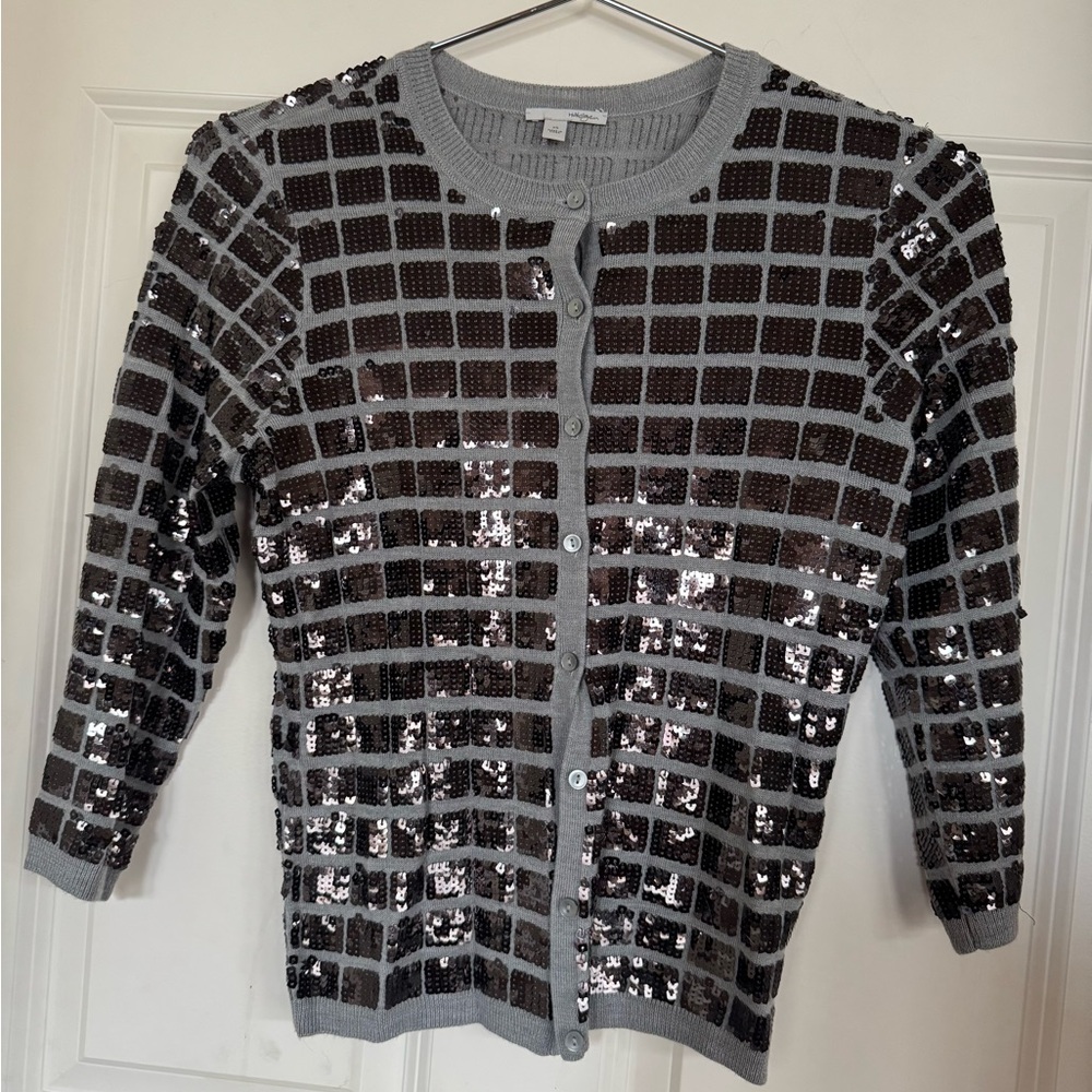 Halogen embellished sequin wool blend cardigan - Picture 8 of 8